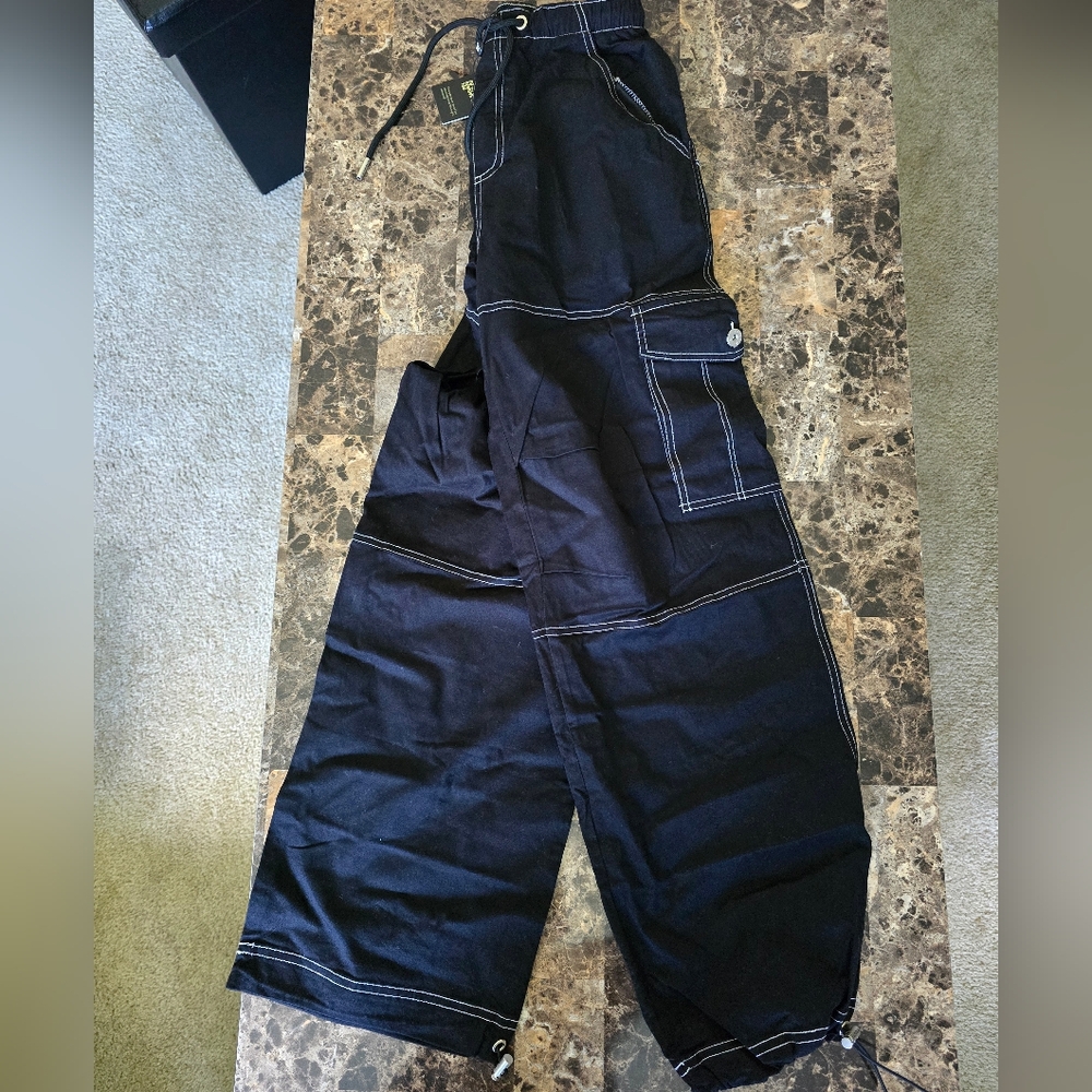 YoungLA Dark Cargo Pants with White Stitching